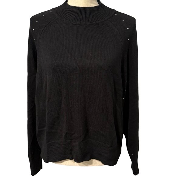 White House Black Market Black Mock Neck Sweater with Silver Accents Size L - Picture 1 of 4